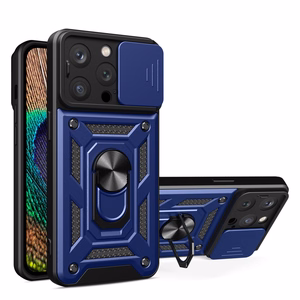 Hybrid Armor Camshield iPhone 15 Pro Ümbris with Kickstand and Camera Cover - sinine