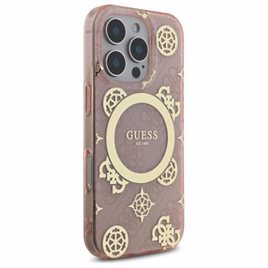 Guess IML Peony jaoks 4G Background MagSafe Ümbris jaoks iPhone 16 Pro - roosa