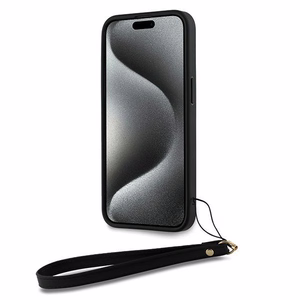 DKNY Wrist Strap Stock Logo ümbris jaoks iPhone 15 Pro Max - must