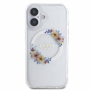 Guess IML Flowers Wreath MagSafe Ümbris jaoks iPhone 16 - Läbipaistev