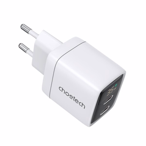 Choetech PD6051 2x USB-C PD 35W GaN wall Laadija with display - valge