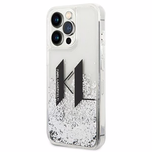 Karl Lagerfeld Liquid Glitter Big KL ümbris iPhone 14 Pro jaoks - hõbedane