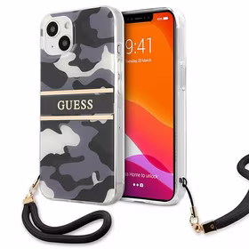 Guess GUHCP13MKCABBK iPhone 13 6.1" must/must kõvakaaneline Camo rihmaga kollektsioon