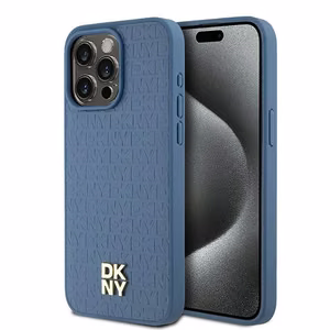 DKNY Leather Monogram Pattern Metal Logo MagSafe Ümbris jaoks iPhone 15 Pro Max - Sinine
