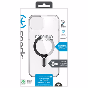 Speck Presidio Perfect-Clear MagSafe ümbris ClickLock-tehnoloogiaga seadmele iPhone 15 Plus / 14 Plus, läbipaistev kroomivärvi rõngaga