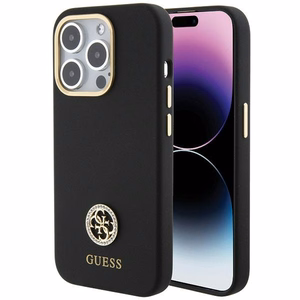 Guess Silicone Logo Strass 4G чехол для iPhone 15 Pro Max - чёрный