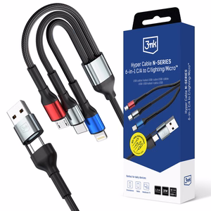 3mk Hyper Cable N-SERIES 6 in 1 USB-C / USB-A USB-C / Lightning / Micro 1.2m QC 3.0 9V / 2A 18W - must