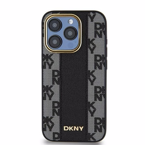 DKNY Leather Checkered Mono Pattern MagSafe ümbris jaoks iPhone 15 Pro - must