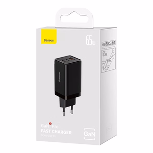 Wall laadija Baseus GaN5 Pro 2xUSB-C + USB, 65W (must)