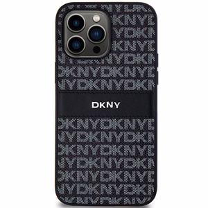 DKNY Leather Mono Stripe & Metal Logo ümbris jaoks iPhone 14 Pro Max - must