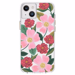 Rifle Paper Clear ümbris seadmele iPhone 14 Plus, kuldset tooni kaunistusega, Rose Garden mustriga