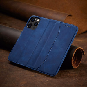 Magnet Fancy Case ümbris iPhone 14 Pro Max'ile, mis katab iPhone 14 Pro Max'i ümbrise koos flip wallet standiga sinine
