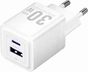 Vention 30W laadija GaN-tehnoloogiaga, 1× USB-A, 1× USB-C, valge