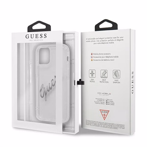 Guess GUHCP12MKTRSVSI iPhone 12/12 Pro 6.1" Läbipaistev kõvakaane Vintage Script Silver