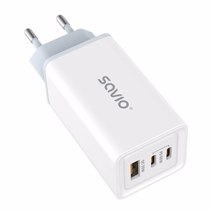 SAVIO LA-07 GaN 65W mains charger, USB, QC4.0+, PD 3.0, valge