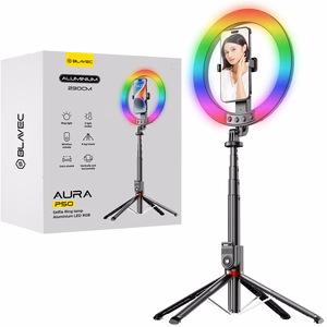 Blavec Selfie Ring lamp Aluminium Aura LED RGB Ring P-50 25cm tripod + remote control + 2,3 metres (RLP50-TRB23) must (damaged packaging)