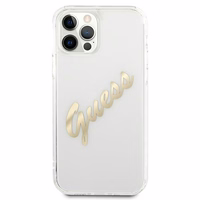 Guess GUHCP12MKTRSVGO iPhone 12/12 Pro 6.1" Läbipaistev kõvakaaneline Vintage Script Gold