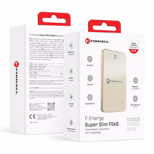 Powerbank compatible with MagSafe Forcell F-Energy SuperSlim F5K8 QC4.0 PD3.0 15W 5000 mAh titanium desert