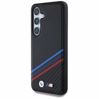 Original Ümbris BMW Leather Tricolor Crossing Stripes MagSafe jaoks Samsung Galaxy S25 must