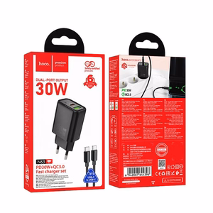 Зарядное устройство для телефона Hoco USB A + USB C QC3.0 PD 3A 30W + кабель USB C to USB C N63 чёрное