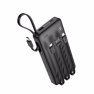 Akupank Hoco 10000 mAh 2A nelja sisseehitatud kaabliga USB A + USB C + Lightning + Micro USB J146 must