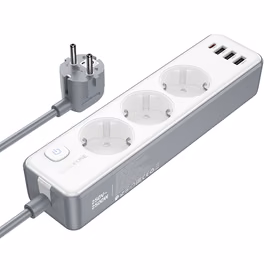 Borofone Power strip BAC9 - 3 pistikupesa 240V + 3xUSB + tüüp C - PD 20W 2 meetrit mustana