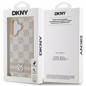 DKNY Checkered Pattern & Printed Stripes iPhone 16 Ümbris - Roosa
