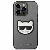 Karl Lagerfeld Saffiano Choupette Head Patch ümbris iPhone 14 Pro jaoks - hõbedane