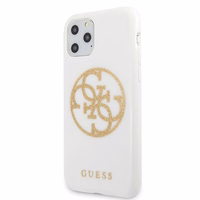 Guess GUHCN65TPUWHGLG iPhone 11 Pro Max valge/valge kõva ümbris Glitter 4G Circle Logo