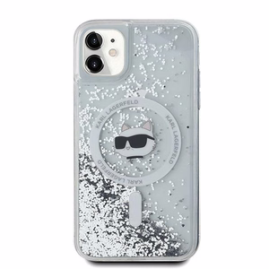 Чехол Karl Lagerfeld Liquid Glitter Choupette Head MagSafe для iPhone 11 / Xr - прозрачный