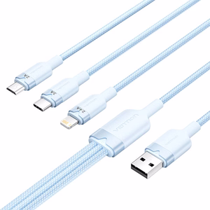 USB 2.0 A to 3in1 3A kaabel Vention CTPLG 1.5M (sinine)
