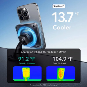 ESR HALOLOCK CRYOBOOST MAGNETILINE MAGSAFE ARMATUURLAUA JA VENTILATSIOONI AUTOHOIDJA JUHTMEVABA LAADIJA QI2 15W FROSTED ONYX