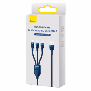 Baseus Kaabel Flash Series II 3 in 1 - USB to Type C, Lightning, Micro USB - 66W 6A 1,2 metres (CASS040003) sinine