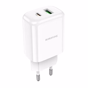 Borofone BN4 Potential USB+Type-C QC 3.0 PD 2.0 20W seinalaadija, valge