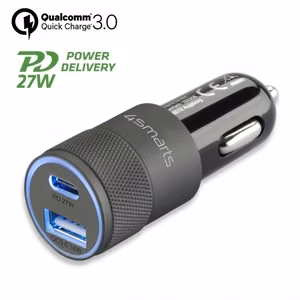 Autolaadija Rapid+ 27W Quick Charge'iga, hall / must