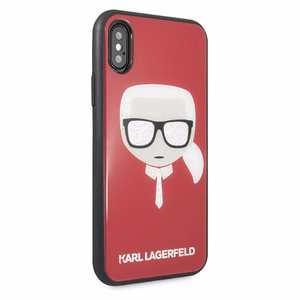 Karl Lagerfeld Iconic Glitter Karl`s Head iPhone X / Xs Ümbris - punane