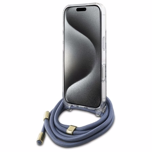 Guess Crossbody Cord 4G Print Ümbris with Lanyard jaoks iPhone 16 Pro - sinine