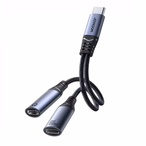 Adapter Joyroom SY-C02 2in1 must 14cm (sisend: Type-C / väljund: 2x Type-C)