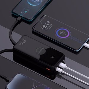 Wozinsky WFC-15B 20000mAh 22.5W akupank, PD20W, sisseehitatud Lightning- ja USB-C-kaablitega, must