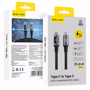 Blavec Zumi punutud kaabel Type C - Type C PD 60W 3A LCD-ekraaniga 1m Apple CarPlay/Android Auto must