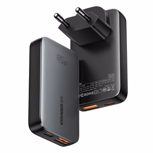 Laadija Essager GaN Ultra must 45W (1xPD / 1xQC3.0)