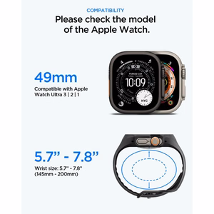 Spigen Liquid Air Pro rihmaga ümbris ja 9H karastatud klaas Apple Watch Ultra 49 mm jaoks, mustad