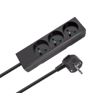 Rebel pikendusjuhe, 3 prantsuse tüüpi pistikupesa, 5 m, lülitita, 3×1,5 mm, must