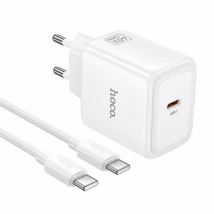 GaN зарядное устройство для телефона Hoco USB C PD AVS 40W max 60W с кабелем USB C на USB C N83 белое