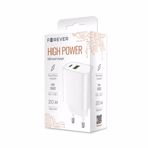 Forever сетевое зарядное устройство 1xUSB QC 3.0 + 1xUSB-C PD 20W LS-04 белый