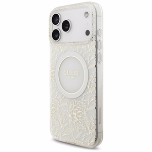 Guess IML Flowers Electro Pearl Strap MagSafe Ümbris jaoks iPhone 17 Pro Max - Valge