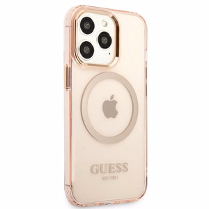 Guess GUHMP13LHTCMP iPhone 13 Pro / 13 6.1" roosa/roosa hard ümbris kuldne Outline Translucent MagSafe