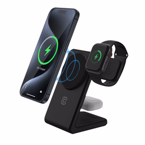 Crong MagSpot Pivot Stand kolm-ühes juhtmevaba laadija iPhone'ile, Apple Watchile ja AirPodsidele, MagSafe'iga ühilduv, must