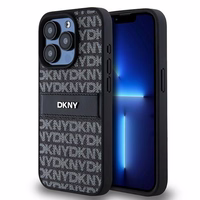 DKNY Leather Mono Stripe & Metal Logo ümbris jaoks iPhone 15 Pro - must