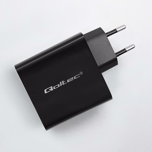 Qoltec 52381 Super Quick PD laadija | 1xUSB-C | 1xUSB | 90W | 5-20V | 2.4-4.35A | must